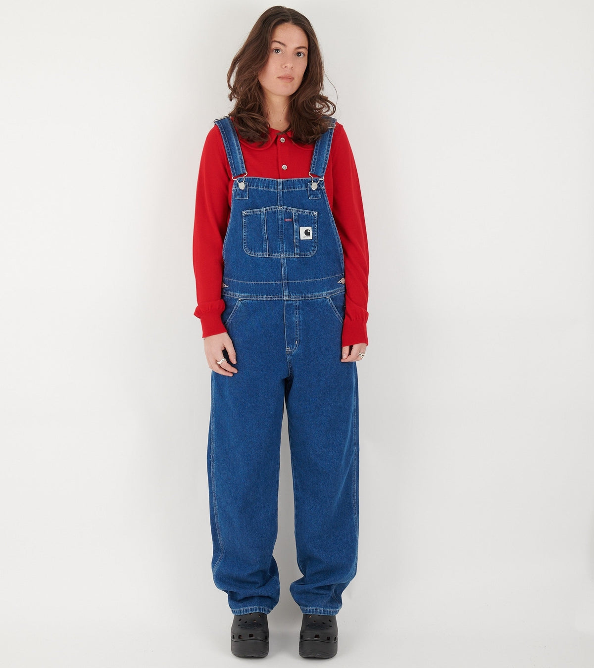 W Bib Overall Straight Blue Stone Washed