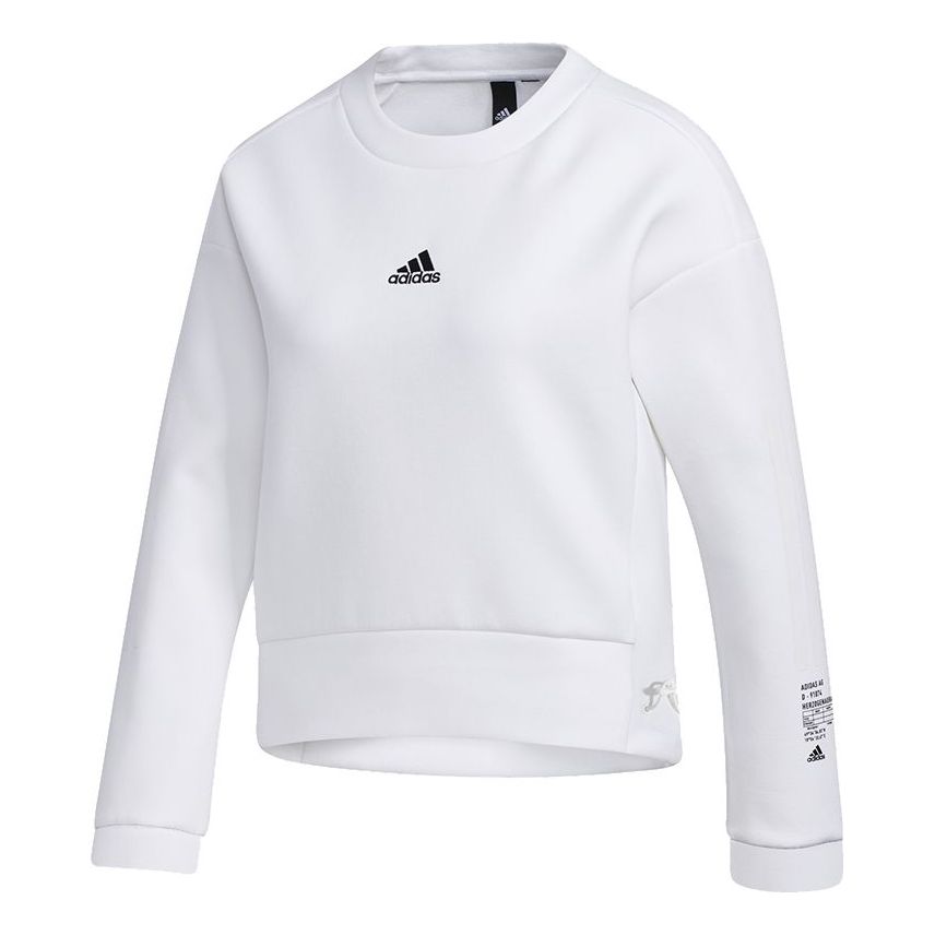 (WMNS) adidas Style Soft Swt Logo Printing Short Pullover Sports White Hoodie GM1458