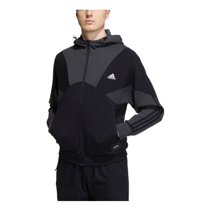adidas Casual Sports hooded Splicing Jacket Black HE7469