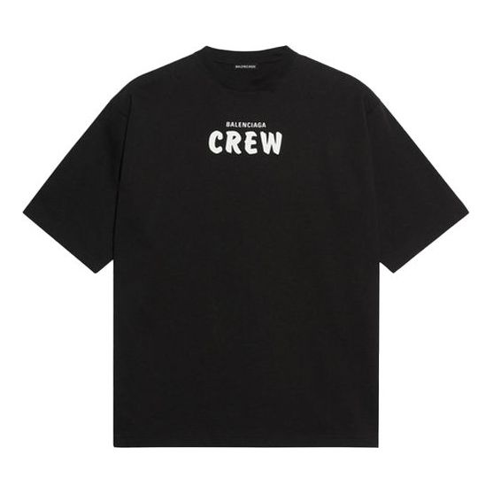 Men's Balenciaga Crew Alphabet Printing Short Sleeve Black 620969TIV741070