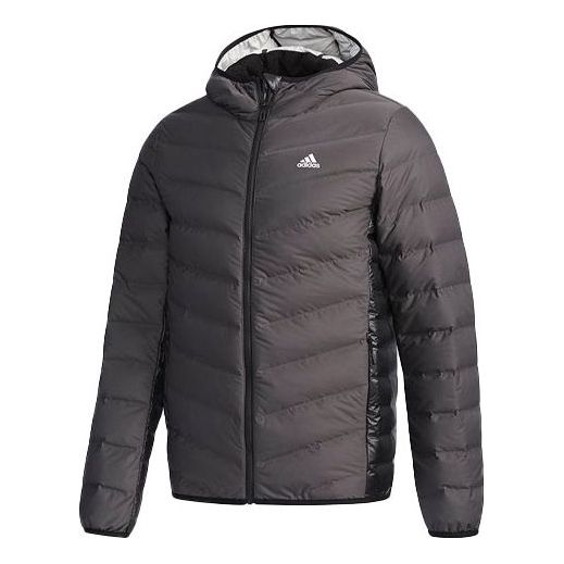 adidas Side Splicing Solid Color hooded down Jacket Gray CV6813