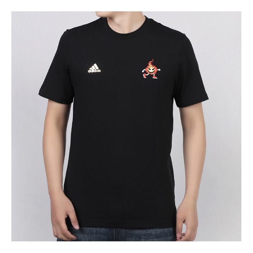 adidas 8-Bit Embroid. Round Neck Printing Short Sleeve Black FN1755
