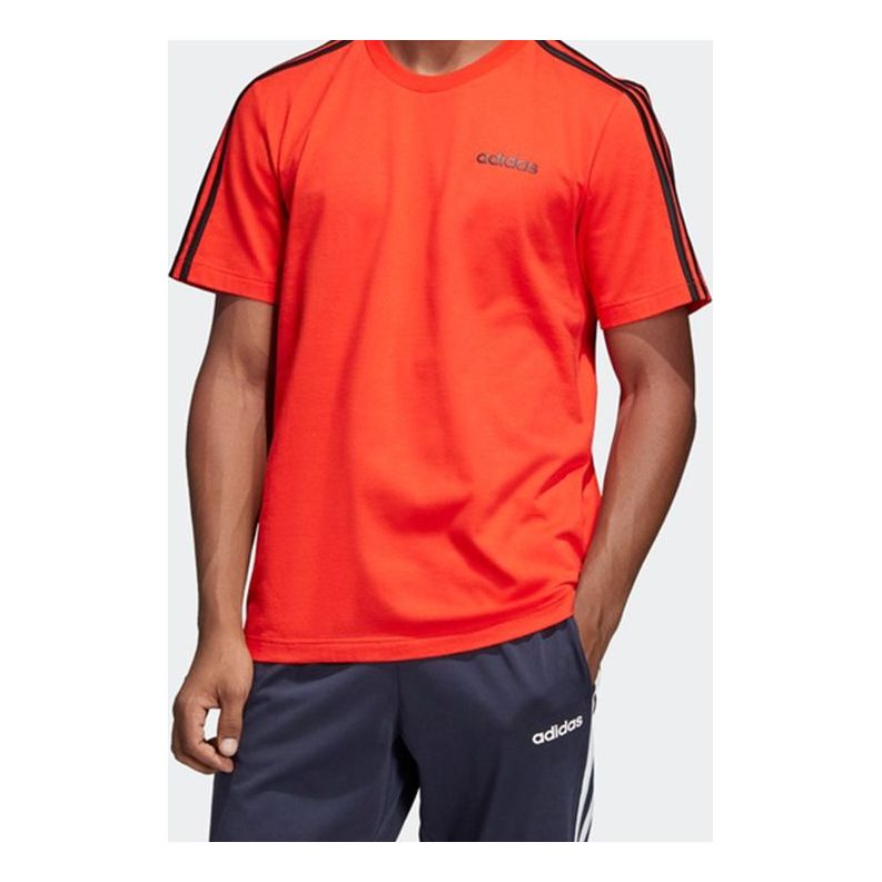 adidas E 3S Tee Classic Stripe Training Sports Round Neck Short Sleeve Red DU0444