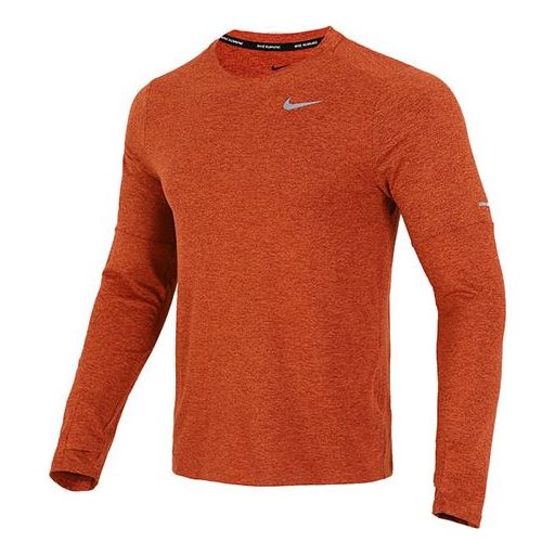 Men's Nike Reflective Logo Training Sports Running Long Sleeves Orange Red T-Shirt DD4755-670