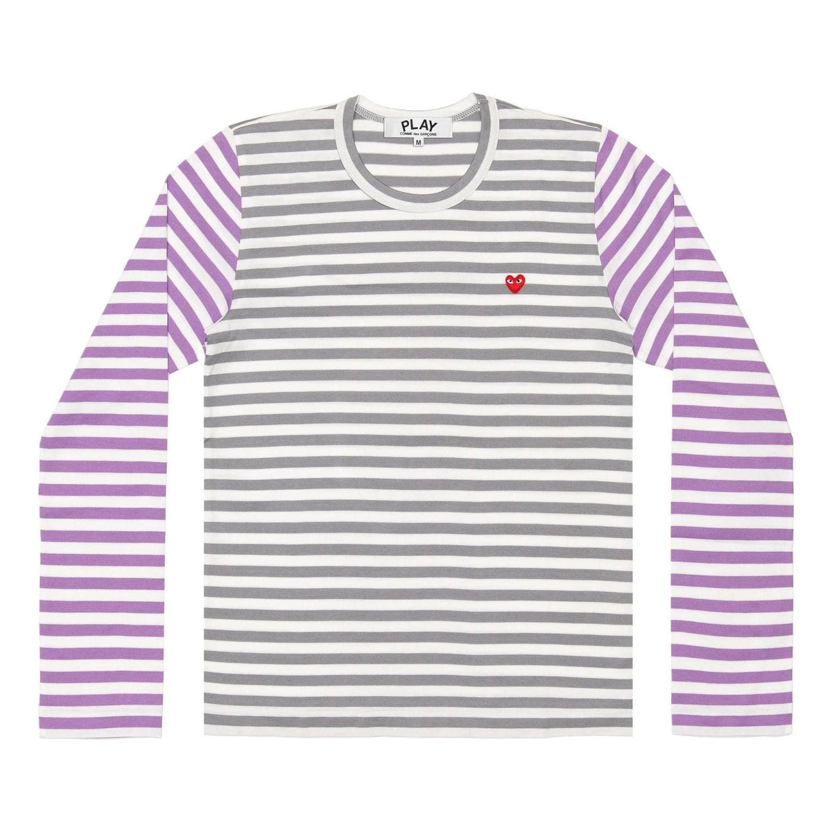 COMME des GARCONS PLAY L/S Bi-Colour Striped Small Emblem T-Shirt 'Grey Purple' AZ-T318-051-3