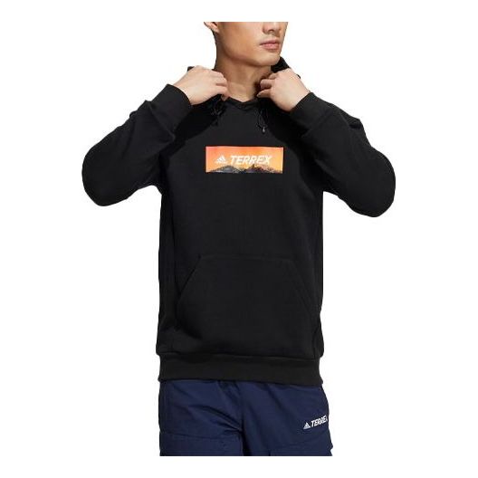 Men's adidas Logo Printing Hooded Long Sleeves Pullover Black HG6586