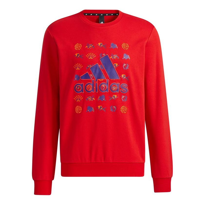 Men's adidas Cny Gfx Swt Un Logo Printing Round Neck Pullover Sports Red GQ8839
