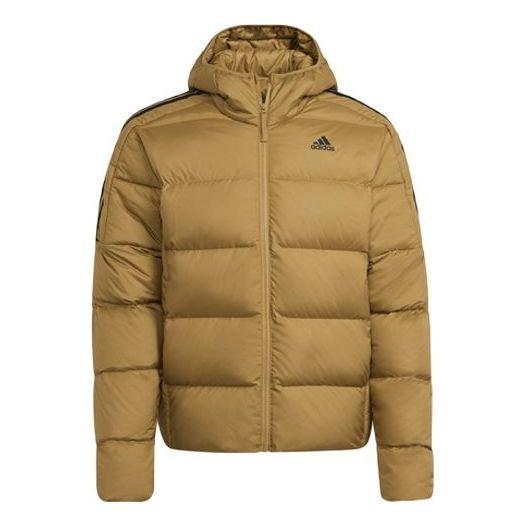 Men's adidas Logo Solid Color Long Sleeves Hooded Down Jacket Wheat Brown HD9743