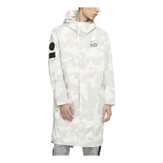 Nike Sportswear Sports Windproof Camouflage Printing mid-length hooded Windbreaker Jacket White CK2537-072